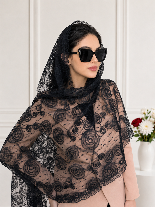 شال گیپور مجلسی مشکی زنانه دور دانتل