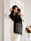شال ابریشم مجلسی زنانه قلاب بافی