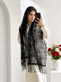 شال ابریشم مجلسی زنانه قلاب بافی