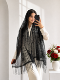 شال ابریشم مجلسی زنانه قلاب بافی