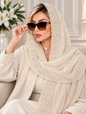 شال حریر مجلسی زنانه نگینی حاشیه گلدوزی