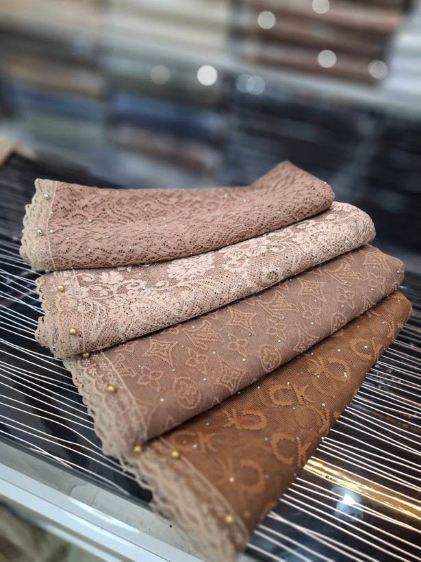 شال گیپور نگین مروارید مجلسی زنانه موکا