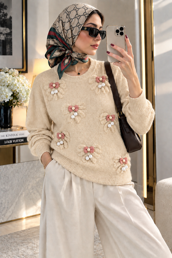 بافت فانتزی پاییزه زنانه مروارید دار فری سایز