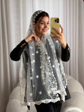 شال مجلسی زنانه گلدوزی مرواریدی